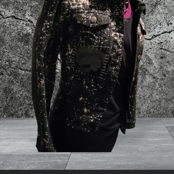 Black Skull Print Women's Jacket - Picture 3 of 4